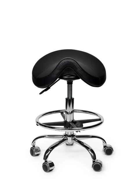 Zadelkruk Office Premium laag met voetring harde wielen zw