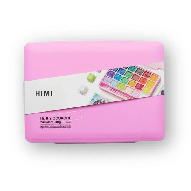 Gouache HIMI 24 kleuren 30gr opbergbox roze