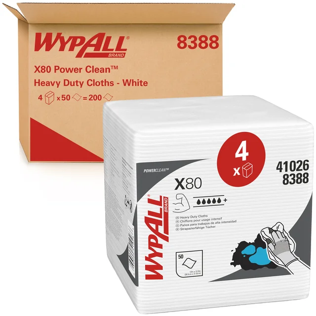Poetsdoek WypAll X80 PowerClean 305x317mm 4x50vel wit 8388