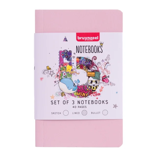 Notitieboek Bruynzeel Teens A6 set à 3 glitterkleuren
