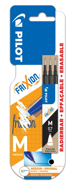 Rollerpenvulling Pilot friXion medium zwart blister à 3 stuks