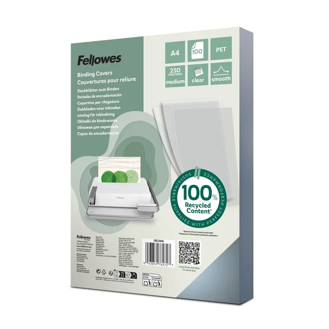 Voorblad Fellowes A4 PET 250micron recycled 100 stuks