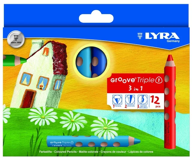 Kleurpotlood LYRA Groove Triple One extra dik set à 12 kleuren