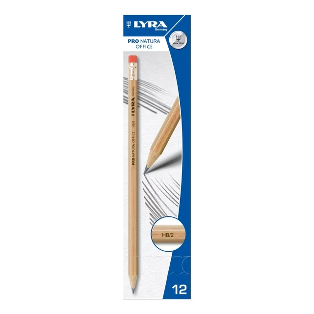Potlood LYRA Pro Natura Office HB met gum set à 12 stuks grijs