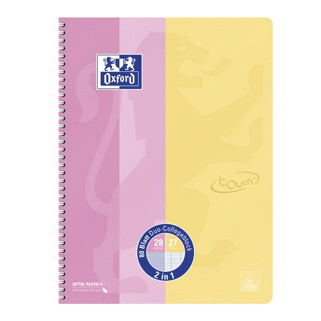 Collegeblok Oxford Touch duo A4+lijn/ruit 5mm 160 pagina's