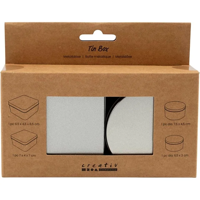Blikjes Creativ Company cirkel en vierkant set à 4 stuks zilver