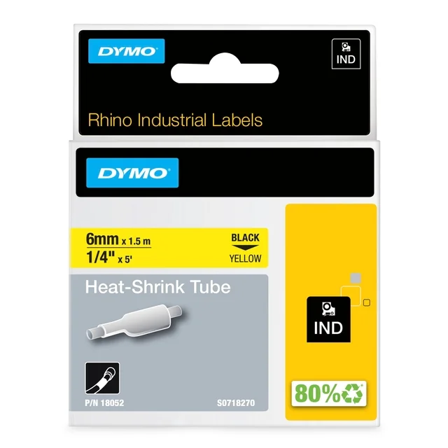 Labeltape Dymo Rhino industrieel krimpkous 6mm zwart op geel