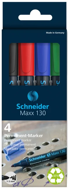 Permanent marker Schneider Maxx 130 rond 1-3mm assorti 4 stuks