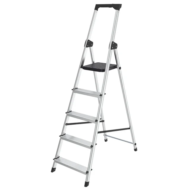Huishoudtrap BRASQ 5 treden aluminium SLA500 zilver