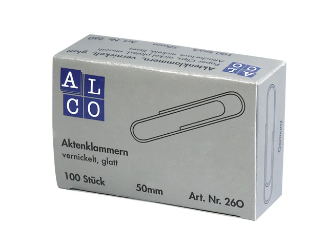 Paperclip Alco 50mm rond vernikkeld 100 stuks