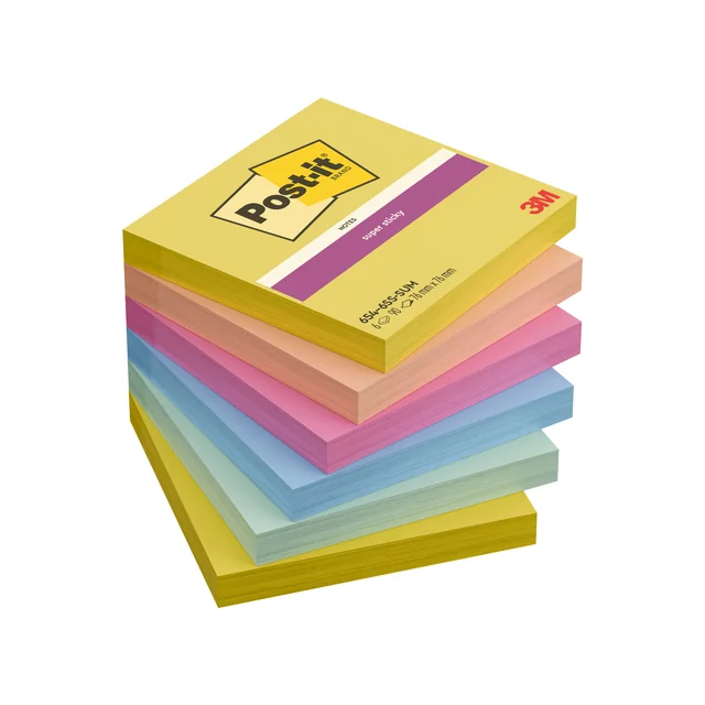 Memoblok Post-it 654 Super Sticky 76x76mm Summer Sorbet 6 stuks