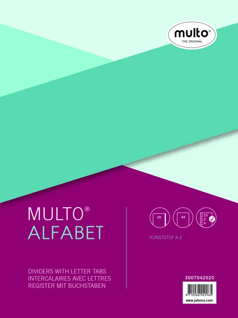 Tabbladen Multo A4 23-gaats 20-delig alfabet grijs