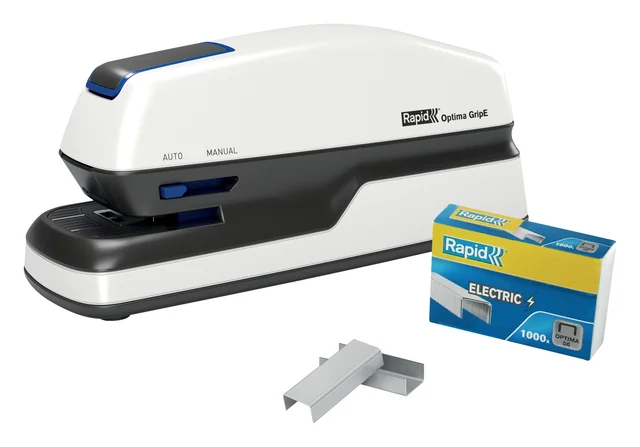 Nietmachine Rapid Optima GripE elektrisch contactloos 20vel wit/zwart