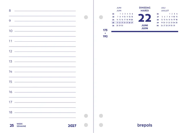 Omlegblok 2027 Brepols 1dag/2pagina's universele ponsing