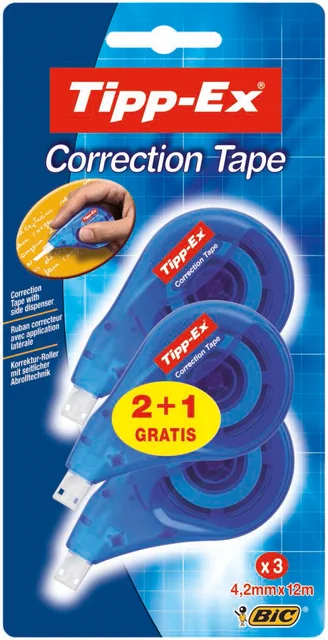 Correctietape Tipp-Ex zijwaarts 4.2mmx12m blister 2+1 gratis