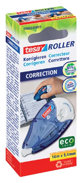 Correctietape tesa® ecoLogo® 8,4mmx14m navulbaar hangdoosje