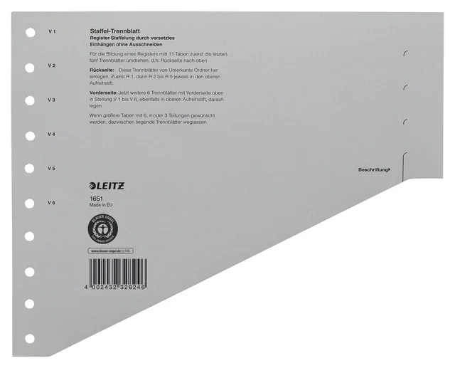 Scheidingsbladen Leitz A4 karton 200gr 11-gaats grijs 100 stuks