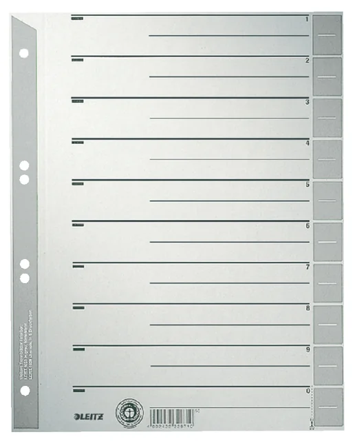 Scheidingsbladen Leitz A4 karton 230gr 6-gaats grijs 100 stuks
