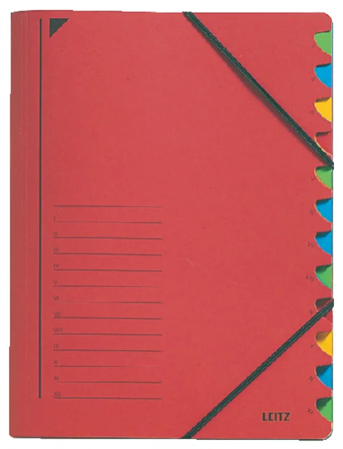 Sorteermap Leitz 12 tabbladen karton rood