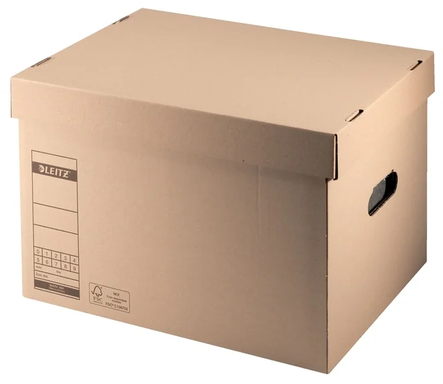 Archief- en transportdoos met deksel Leitz Premium 335x280x440mm natuurbruin