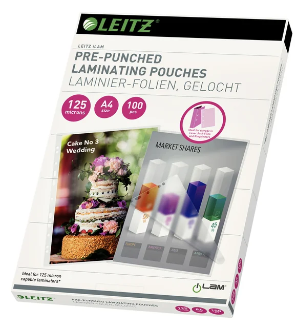 Lamineerhoes Leitz iLAM A4 met perforatieband 2x125micron EVA 100 stuks