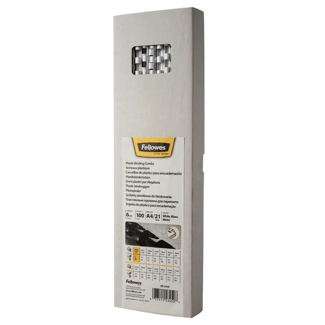Bindrug Fellowes 6mm 21rings A4 wit 100 stuks
