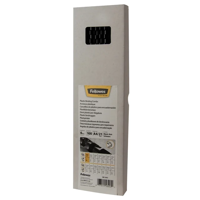 Bindrug Fellowes 6mm 21rings A4 zwart 100 stuks