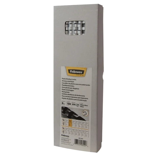 Bindrug Fellowes 8mm 21rings A4 wit 100 stuks