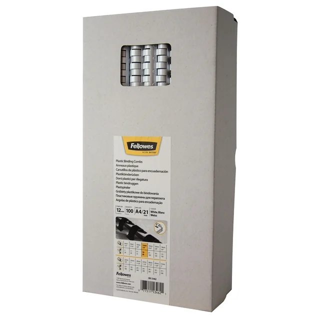 Bindrug Fellowes 12mm 21rings A4 wit 100 stuks