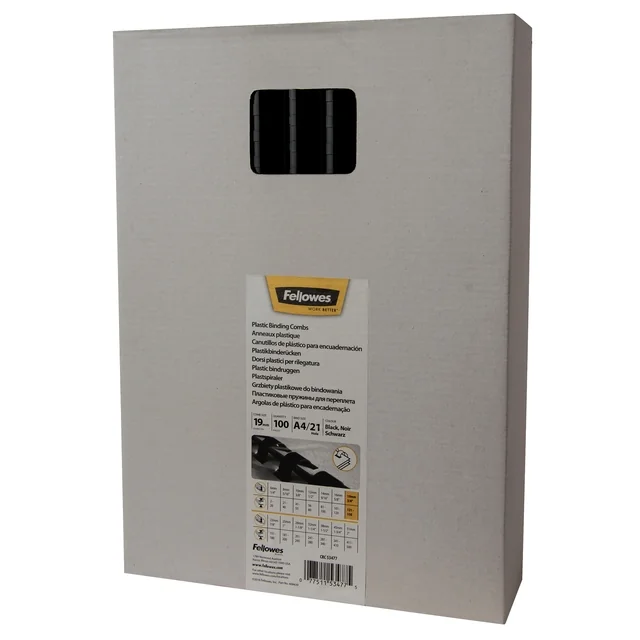 Bindrug Fellowes 19mm 21rings A4 zwart 100 stuks