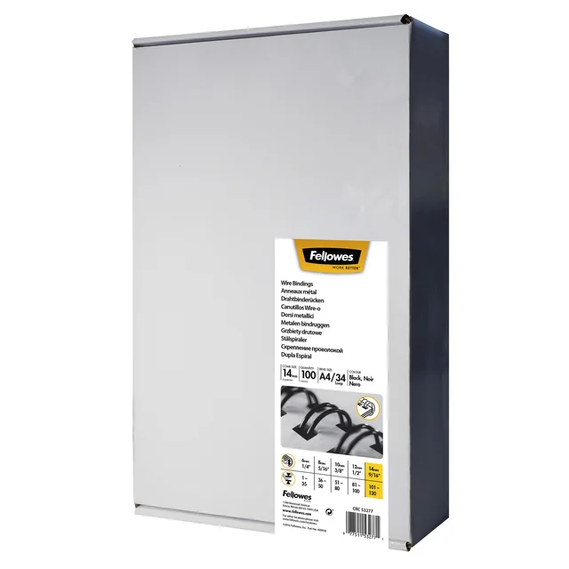 Draadrug Fellowes 14mm 34-rings A4 wit 100 stuks