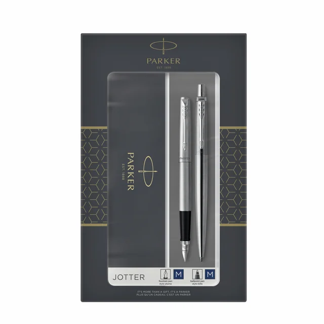 Balpen en vulpen Parker Jotter stainless steel CT medium 2 stuks