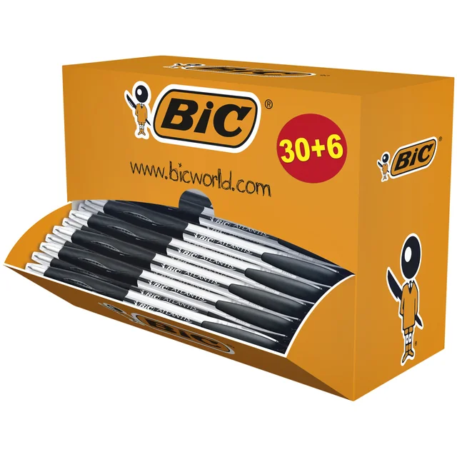 Balpen Bic Atlantis classic grip clic M zwart valuepack 30+6 gratis