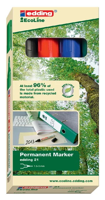 Viltstift edding 21 EcoLine rond assorti 1.5-3mm doos à 4st
