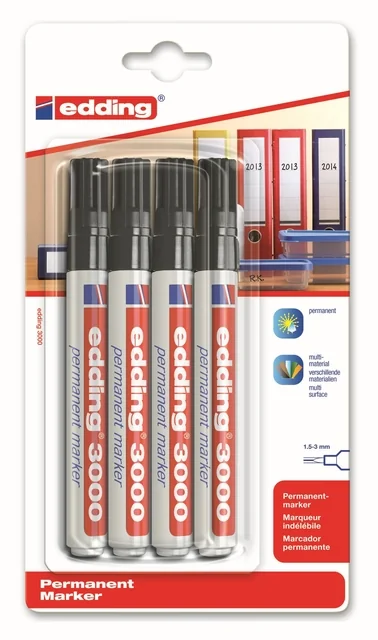 Viltstift edding 3000 rond 1.5-3mm zwart blister à 4 stuks