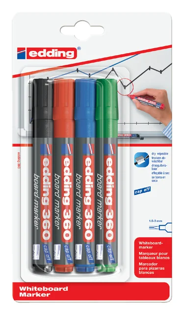 Whiteboardmarker edding 360 rond 1.5-3mm assorti blister à 4 stuks