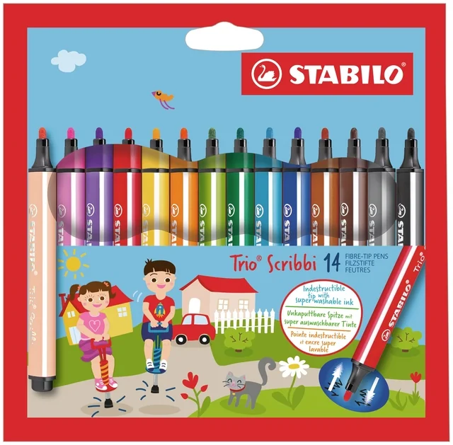 Viltstift STABILO Trio Scribbi 368/14 assorti etui à 14 stuks