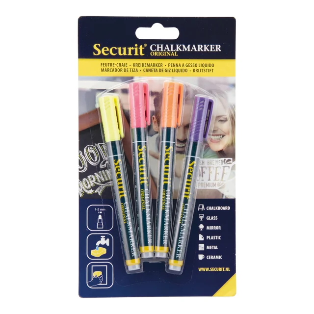 Krijtstift Securit SMA-100 rond 1-2mm geel/oranje/roze/paars 4 stuks