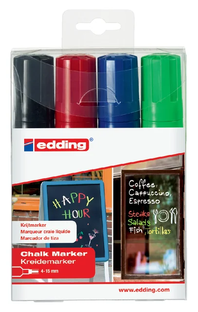 Krijtstift edding 4090 window schuin 4-15mm assorti etui à 4 stuks