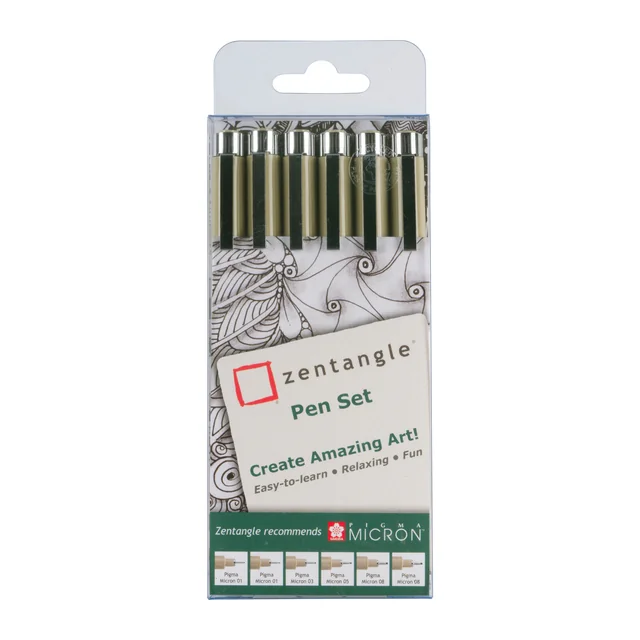 Tekenset Sakura Zentangle set à 6 pennen zwart