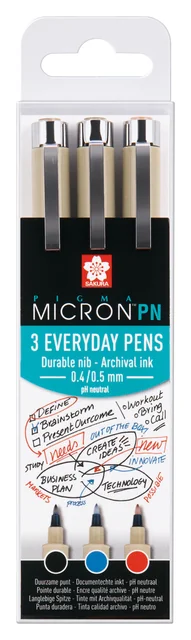 Fineliner Sakura Pigma Micron 0.4mm blister à 3 stuks assorti