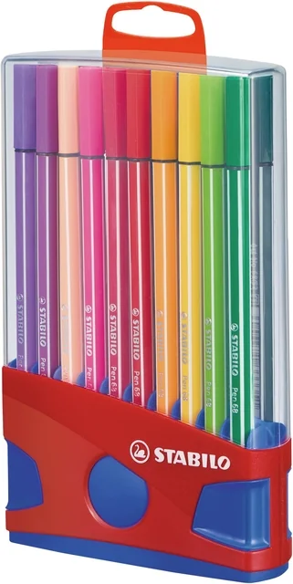 Viltstift STABILO Pen 68/20 ColorParade in rood/blauw etui M ass 20st