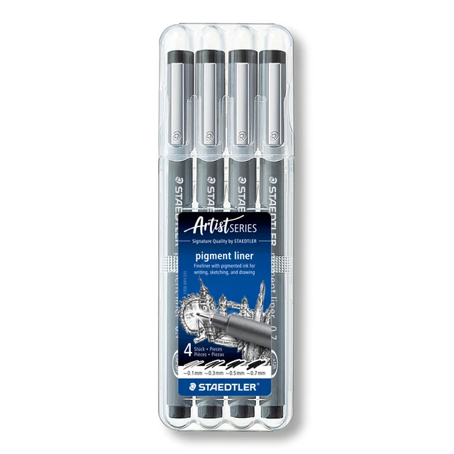 Fineliner Staedtler Pigment 308 zwart set 4 stuks