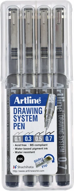 Fineliner Artline technisch etui met 0.1-0.3-0.5-0.7mm zwart
