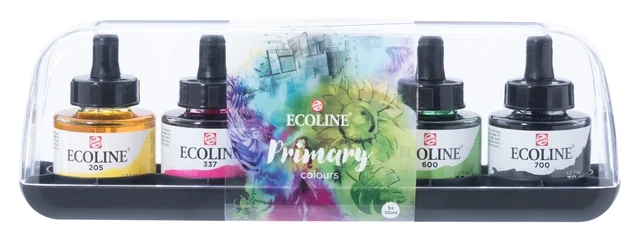 Inkt Talens Ecoline met pipet primary set à 5 ass