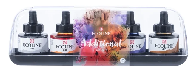 Inkt Talens Ecoline met pipet additional set à 5 ass