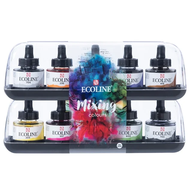 Inkt Talens Ecoline met pipet additional set à 10 ass