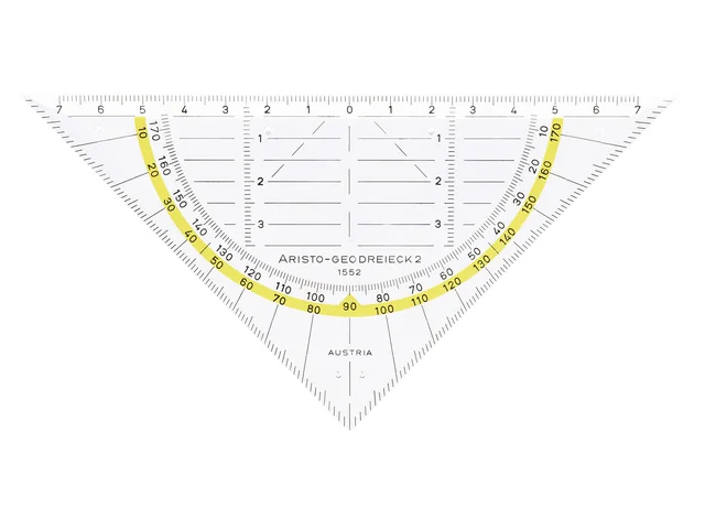 Geodriehoek Aristo 1552 160mm transparant met gele rand