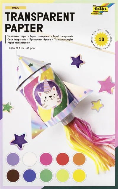 Transparant papier Folia 18.5x29.7cm 42gr 10 vel 10 kleuren