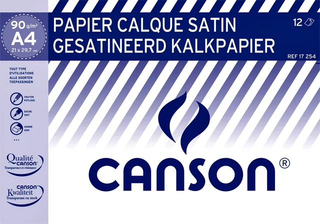 Kalkpapier Canson gesatineerd 12vel 90gr A4 doorschijnend